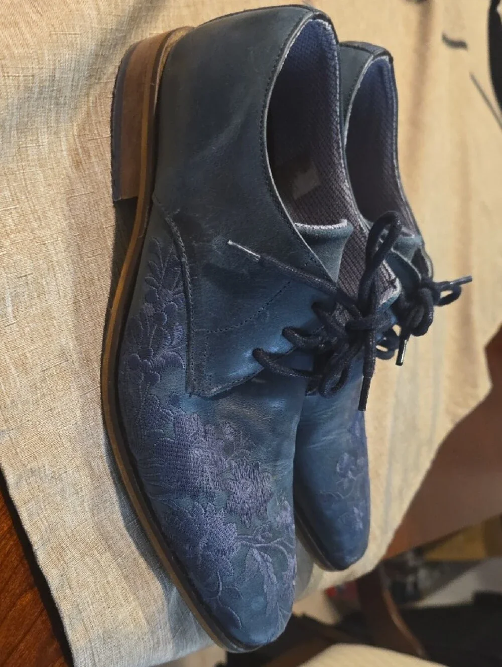 Steve Madden Navy Floral Embroidered Leather Derby Shoes